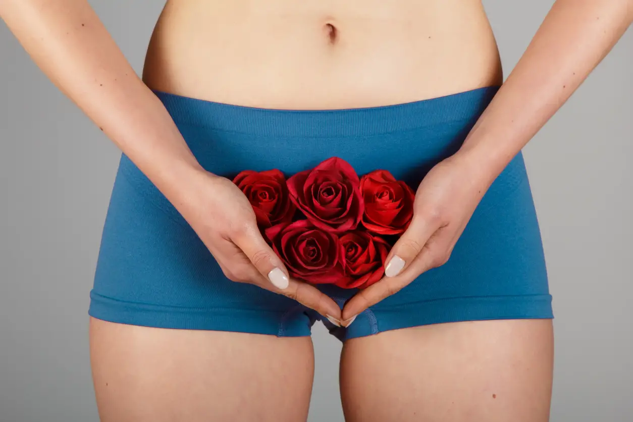 Woman wearing underwear with roses