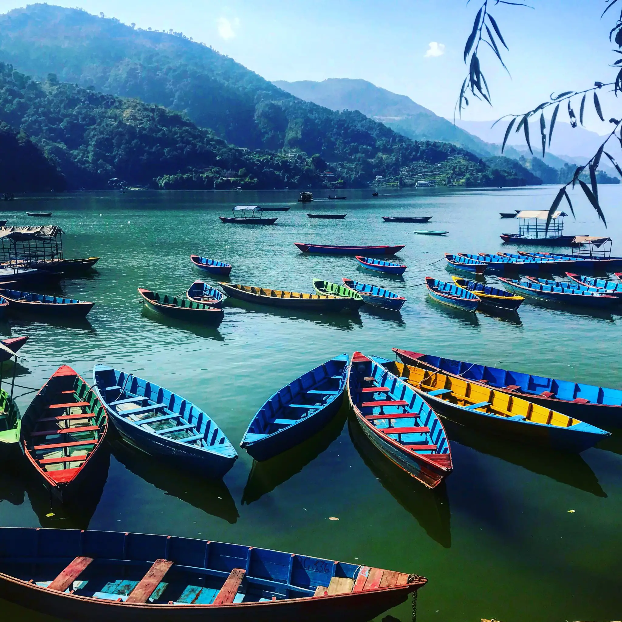 Boats on Lake Phewa in Pokhara, Nepal
