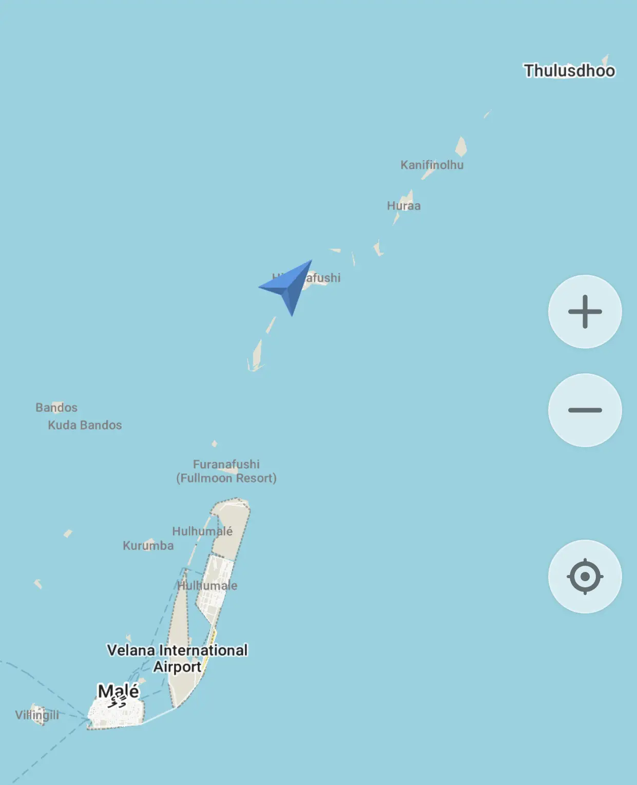 Map of route to Thulusdhoo Island in the Maldives 