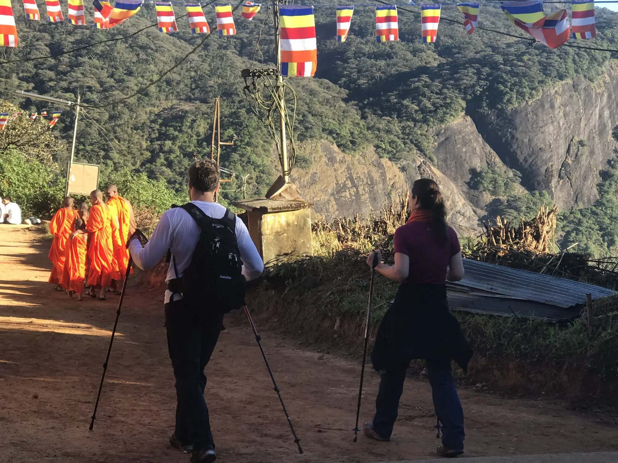 Tourists and monks trekking Adam's Peak, Sri Lanka