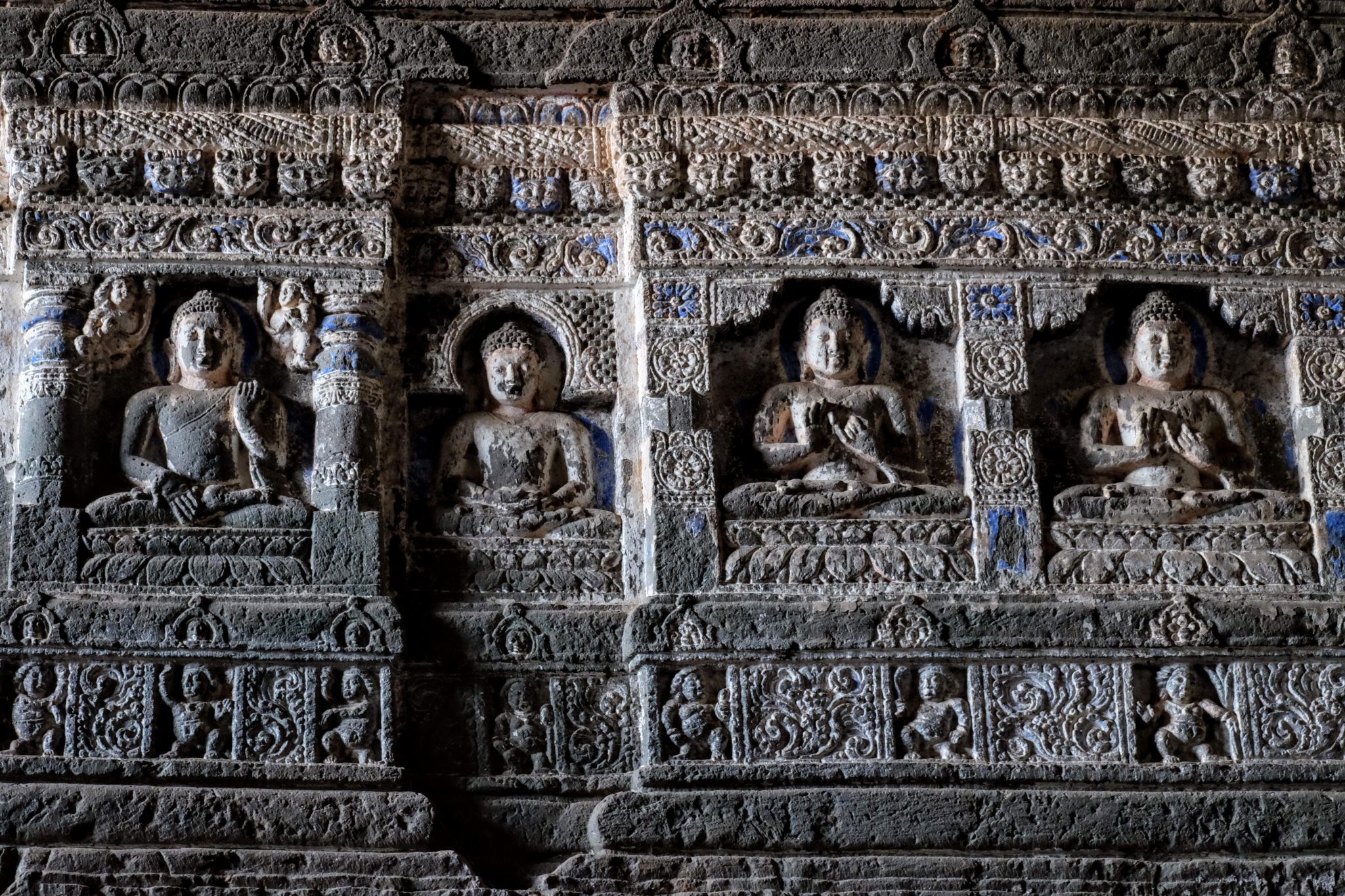 Carved Buddhas, Ajanta Caves, Maharashtra, South India