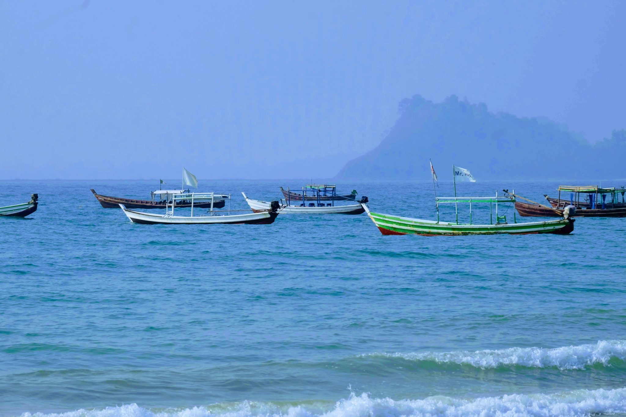 Fishing boats at Gyeiktaw fishing village, Myanmar