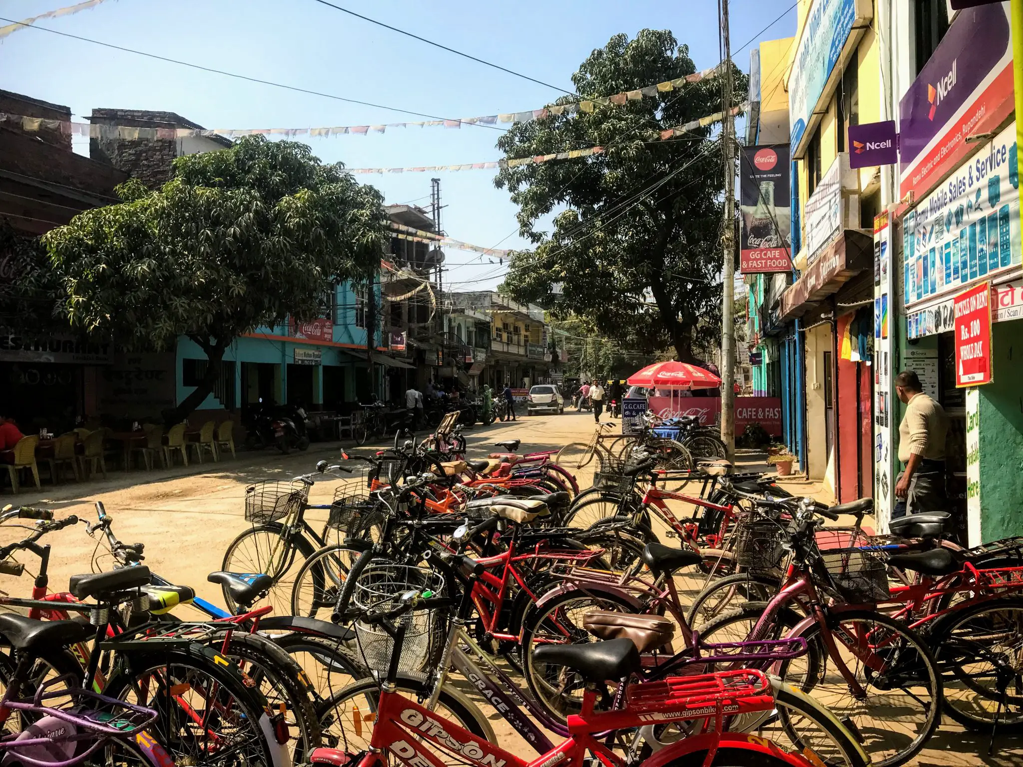 Bikes on Lumbini high street, Nepal