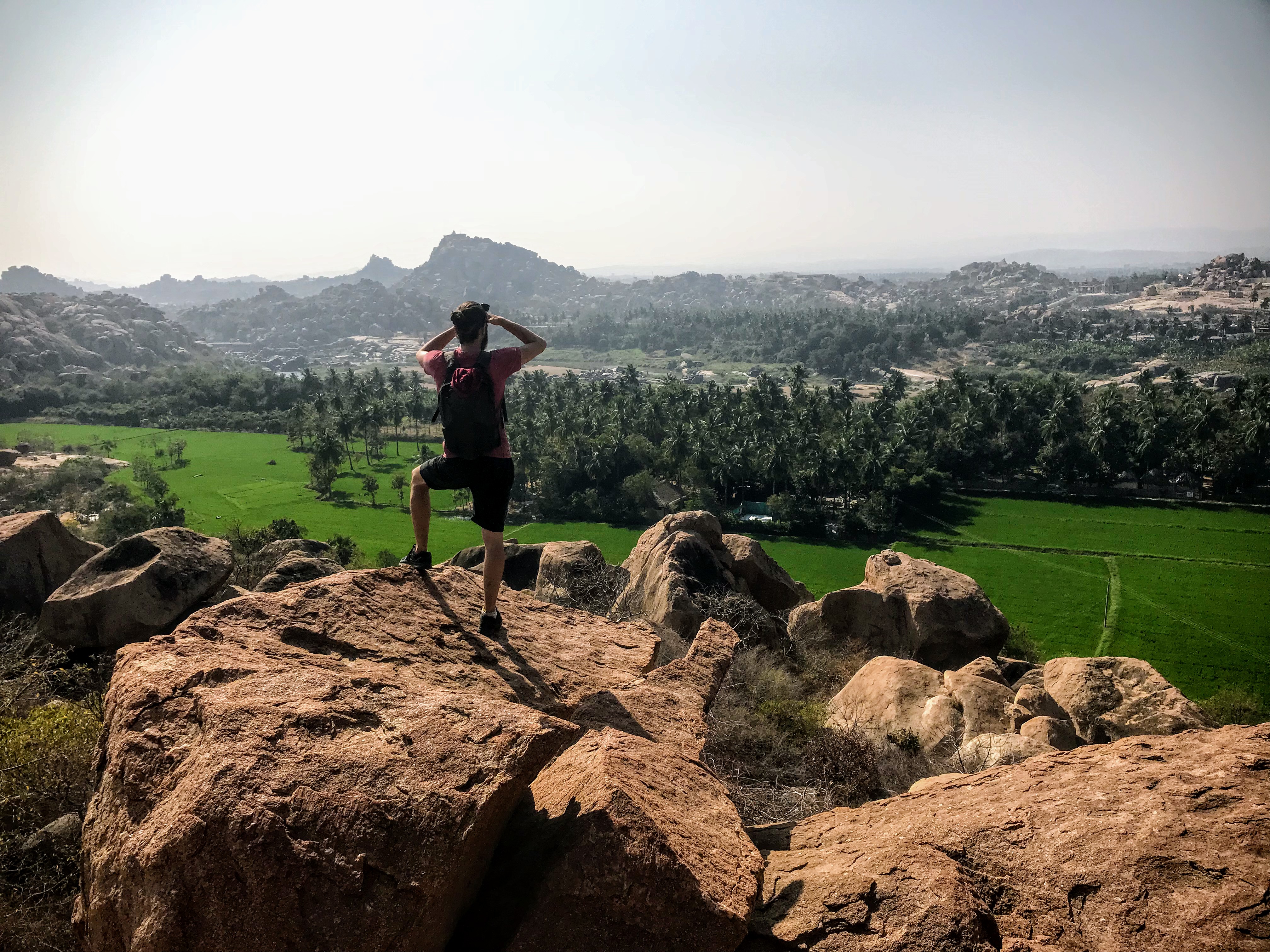 View from the boulders of the Tungabhadra River and Hampi, India