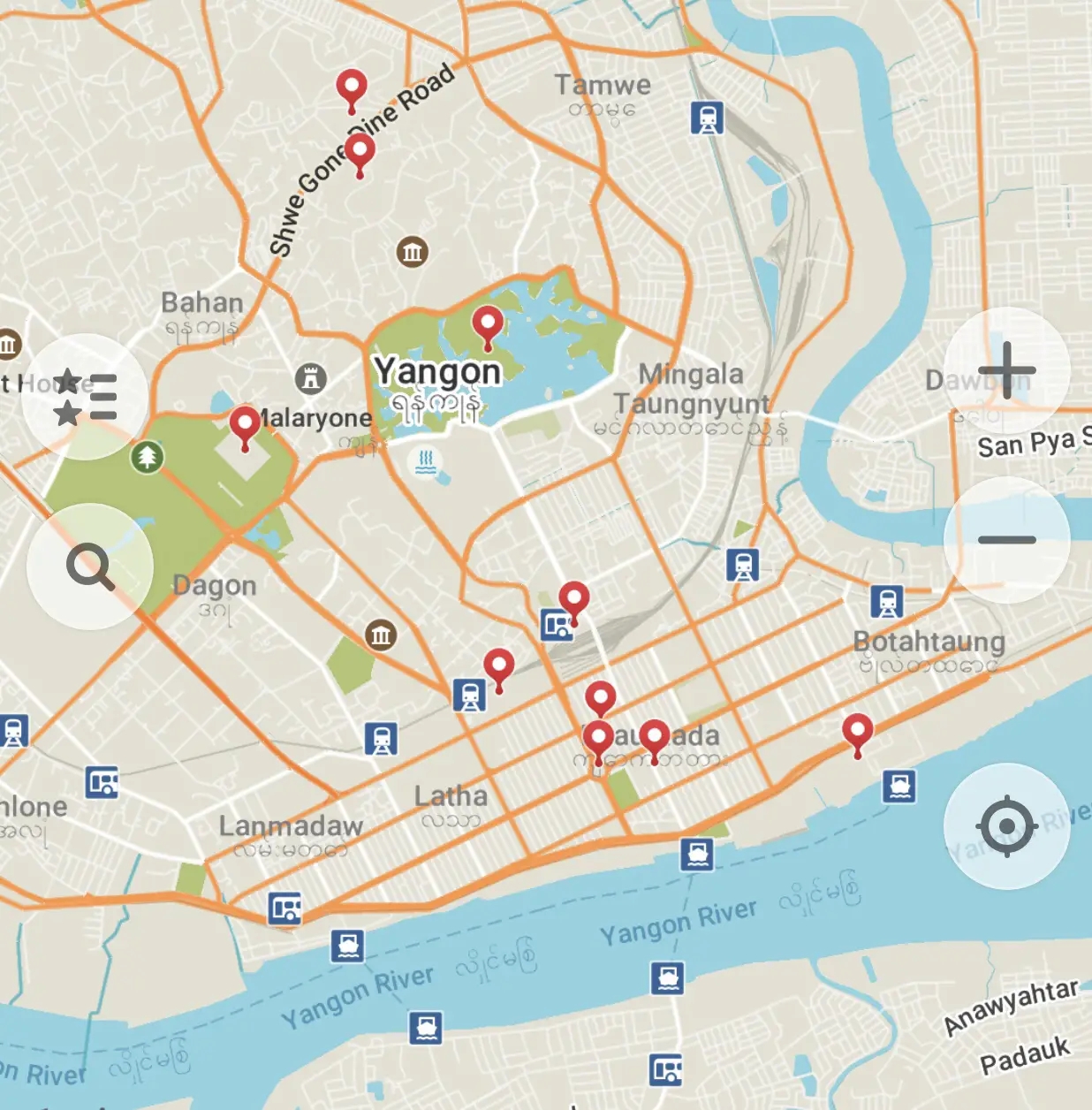 Map of Yangon, Myanmar 