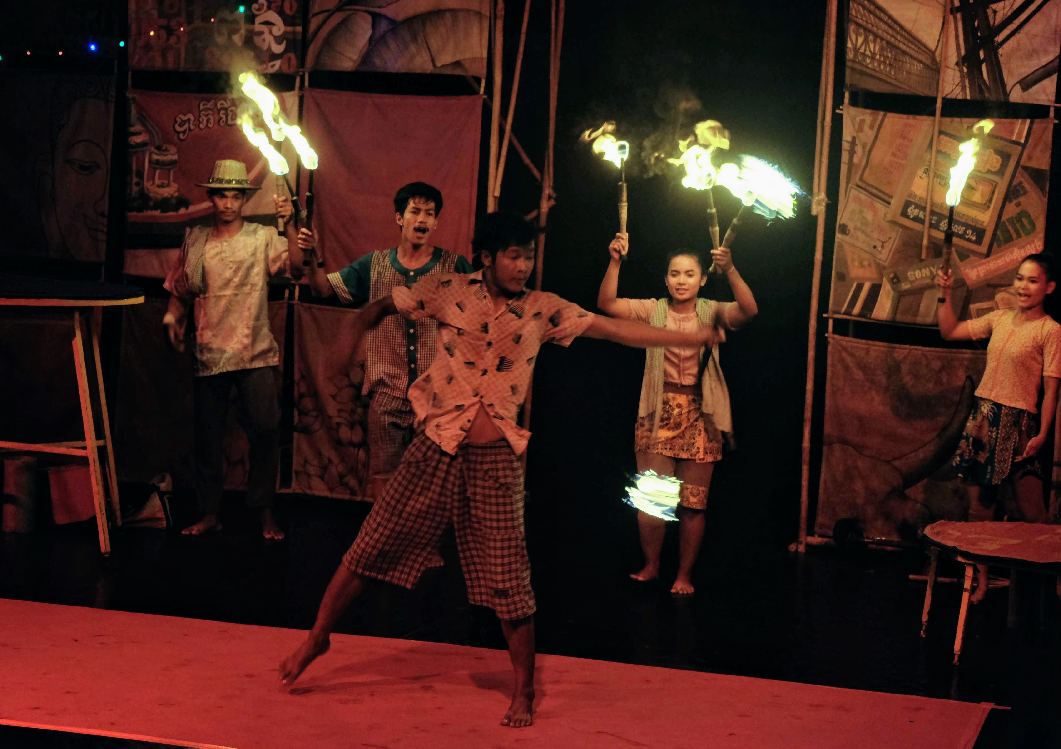 Pyro performer at Phare Circus, Battambang, Cambodia