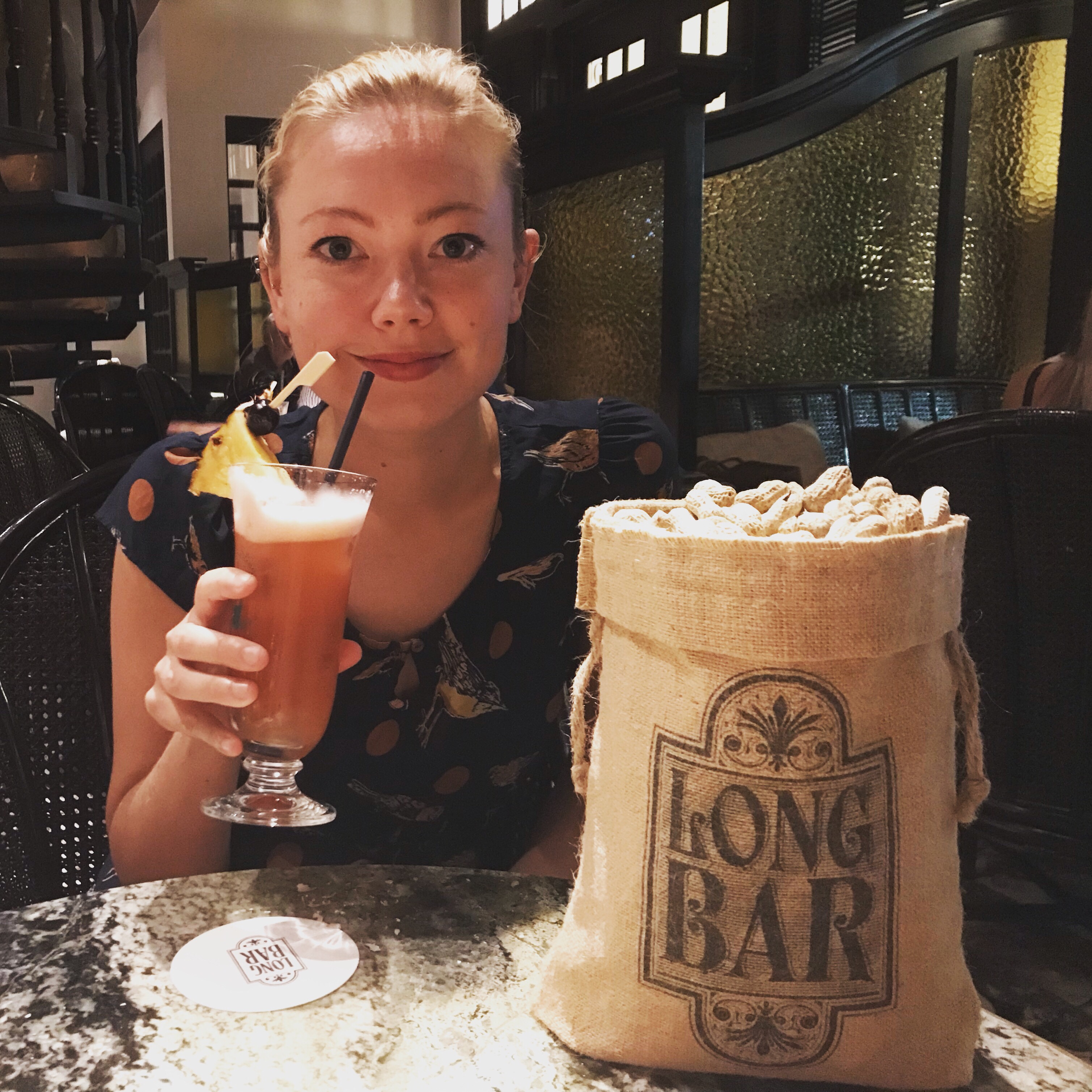 Drinking an original Singapore Sling, Raffles Hotel