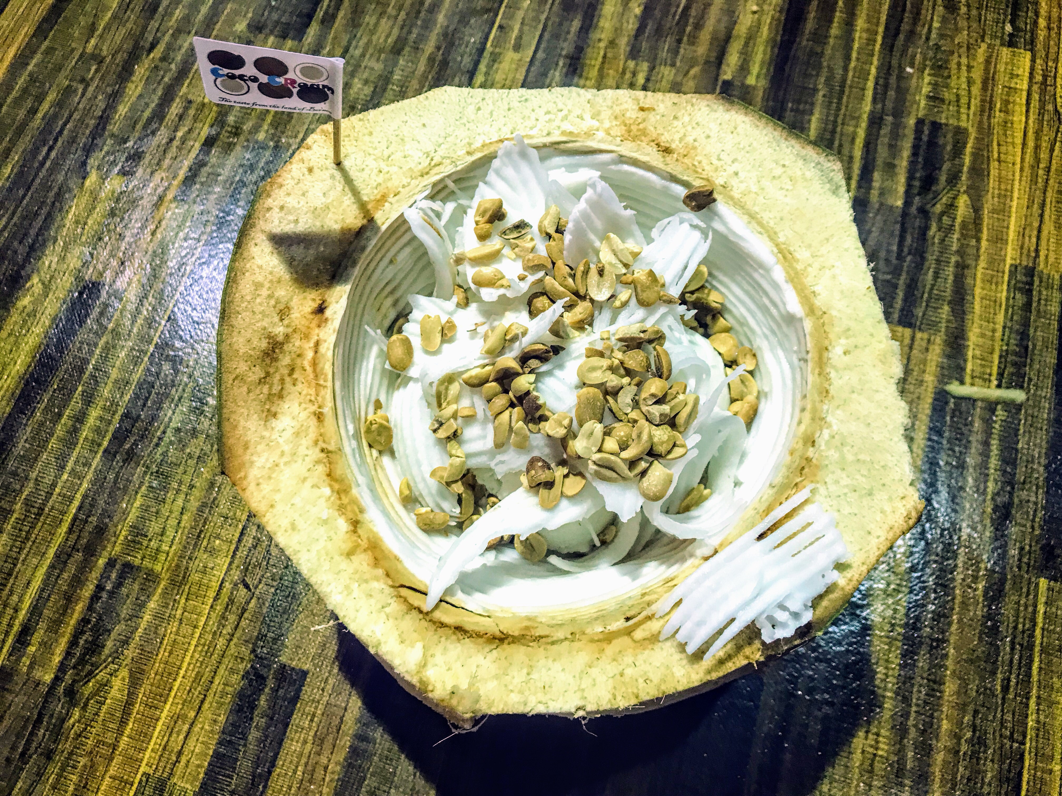 Coconut ice cream in a coconut, Kuching, Malaysia