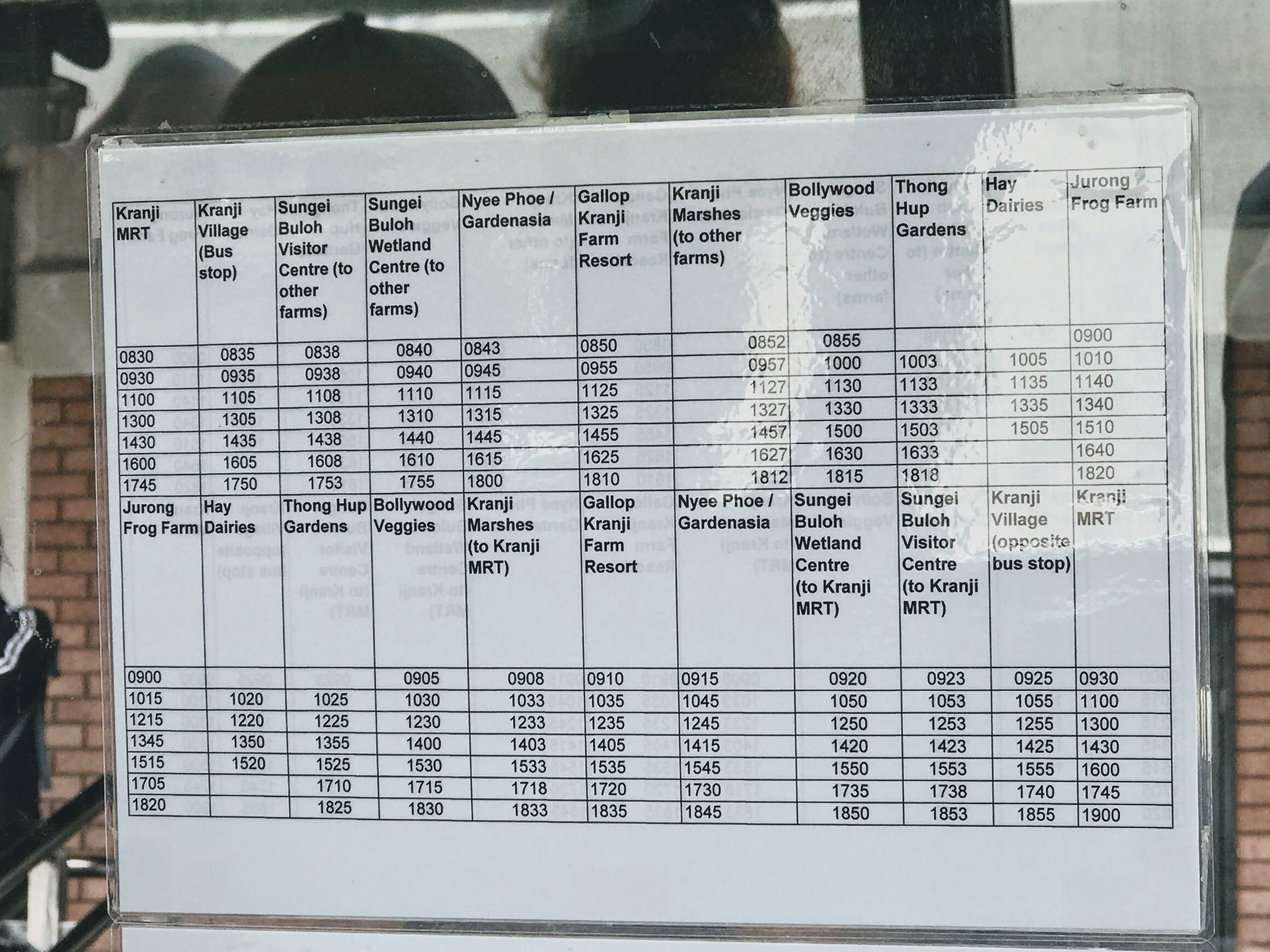 Kranji Countryside Express Bus Timetable, Singapore 