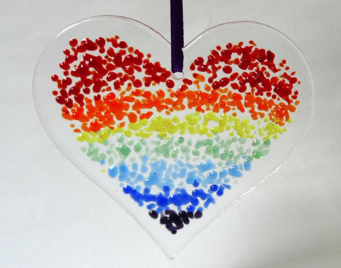 Rainbow glass heart, Etsy