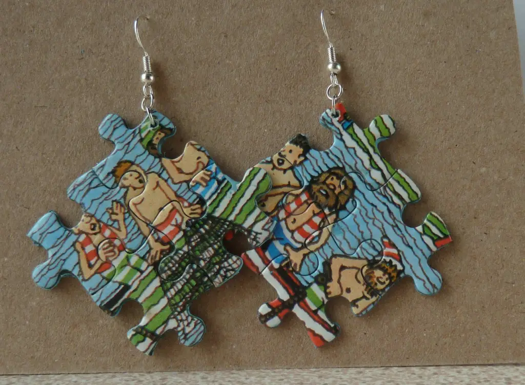 Upcycled jigsaw earrings by Pieces By Felicity, Etsy