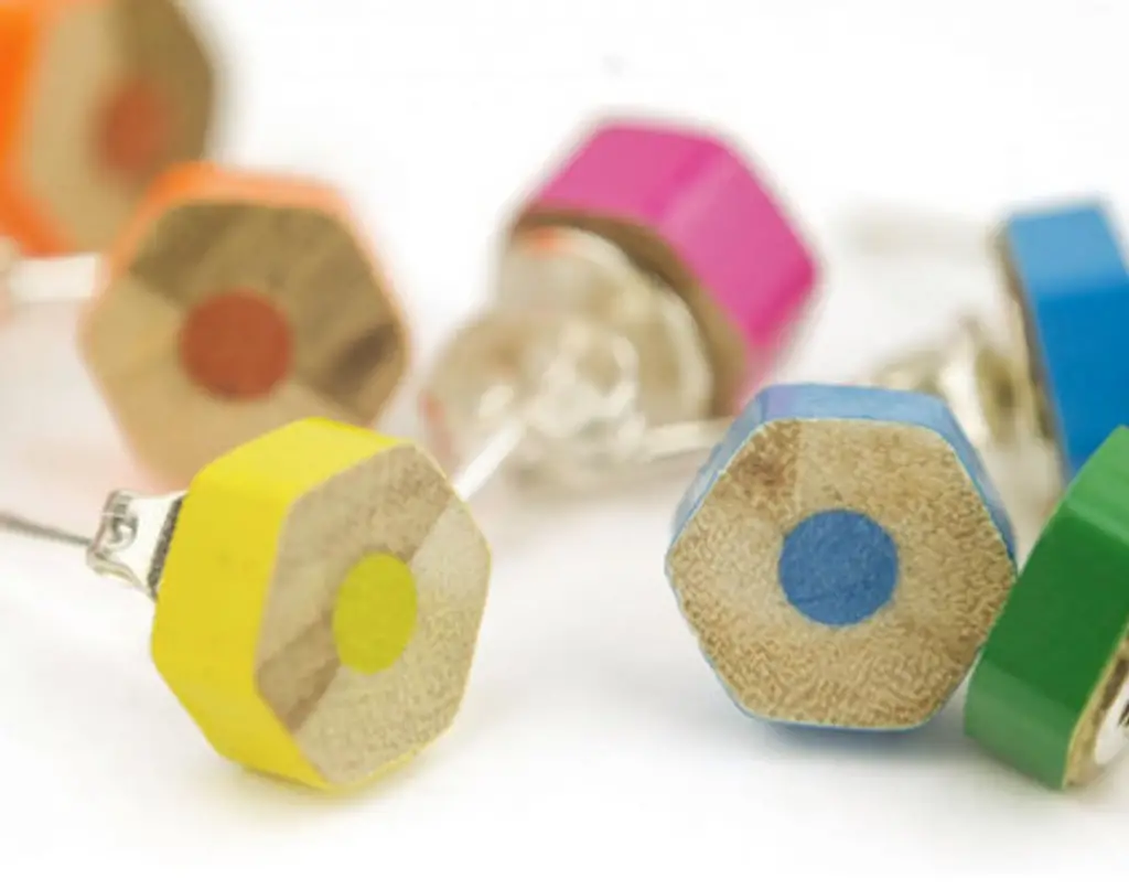 Upcycled pencil stud earrings by Lydia Swann Artist, Etsy