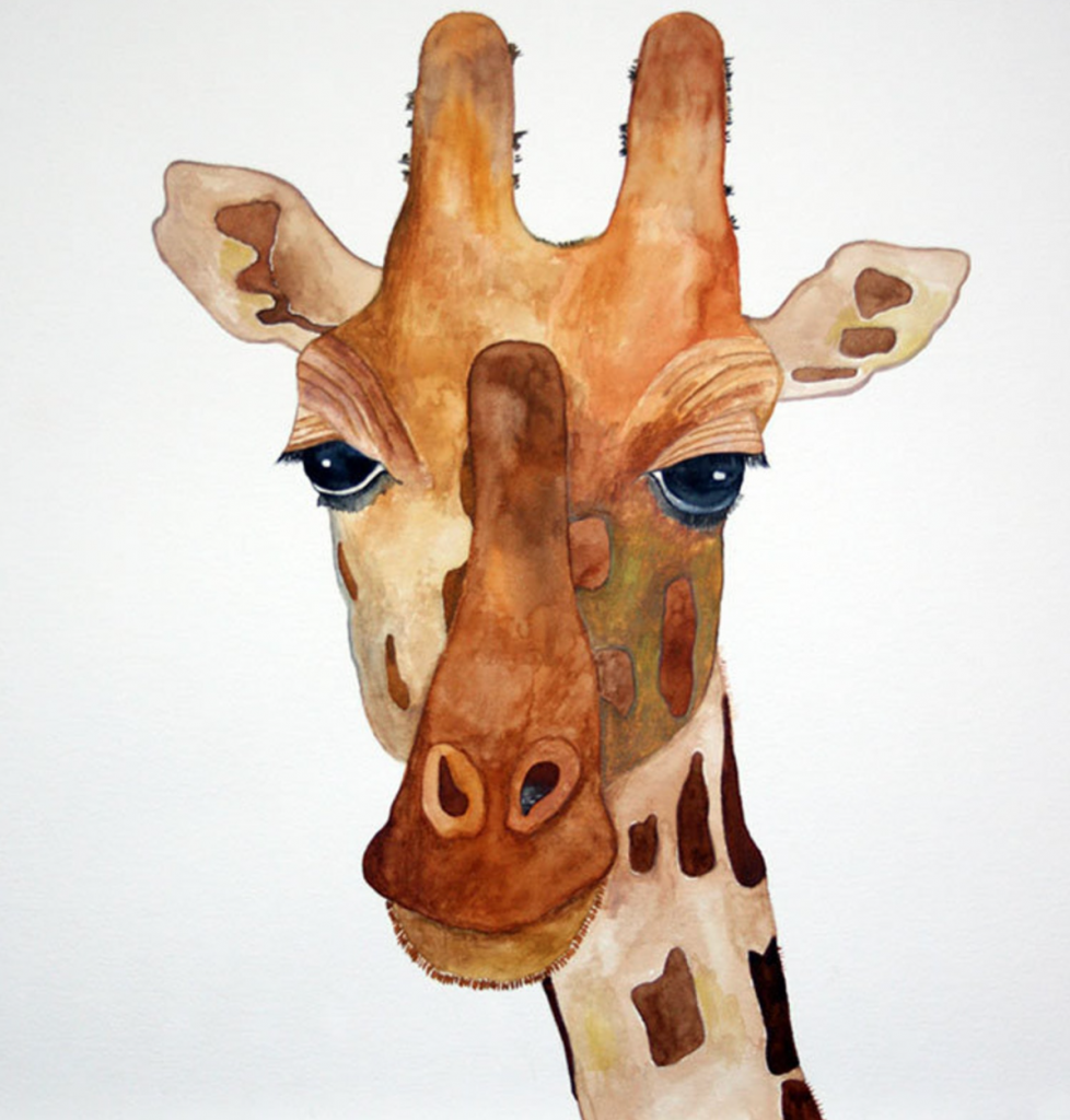 Giraffe watercolour painting, HJ Art Studio, Etsy