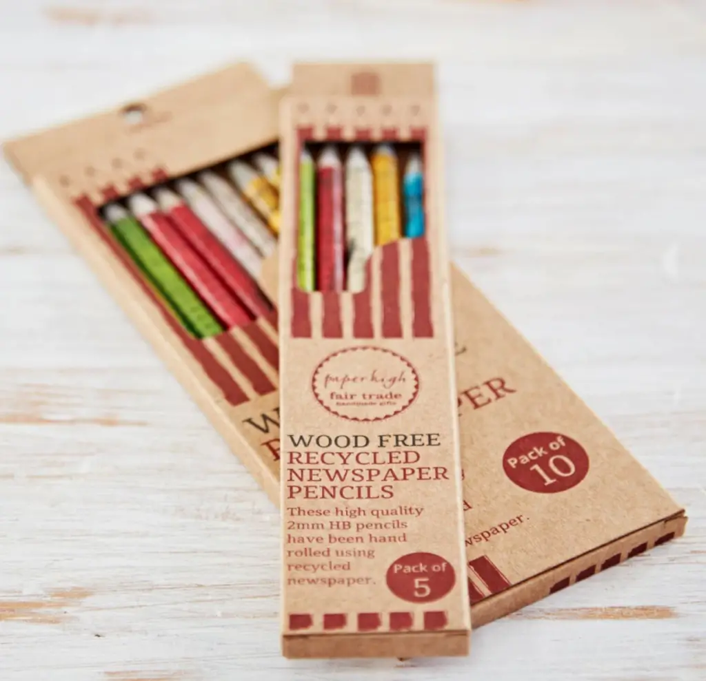 Recycled newspaper pencil set, By Amber And Rose, Etsy
