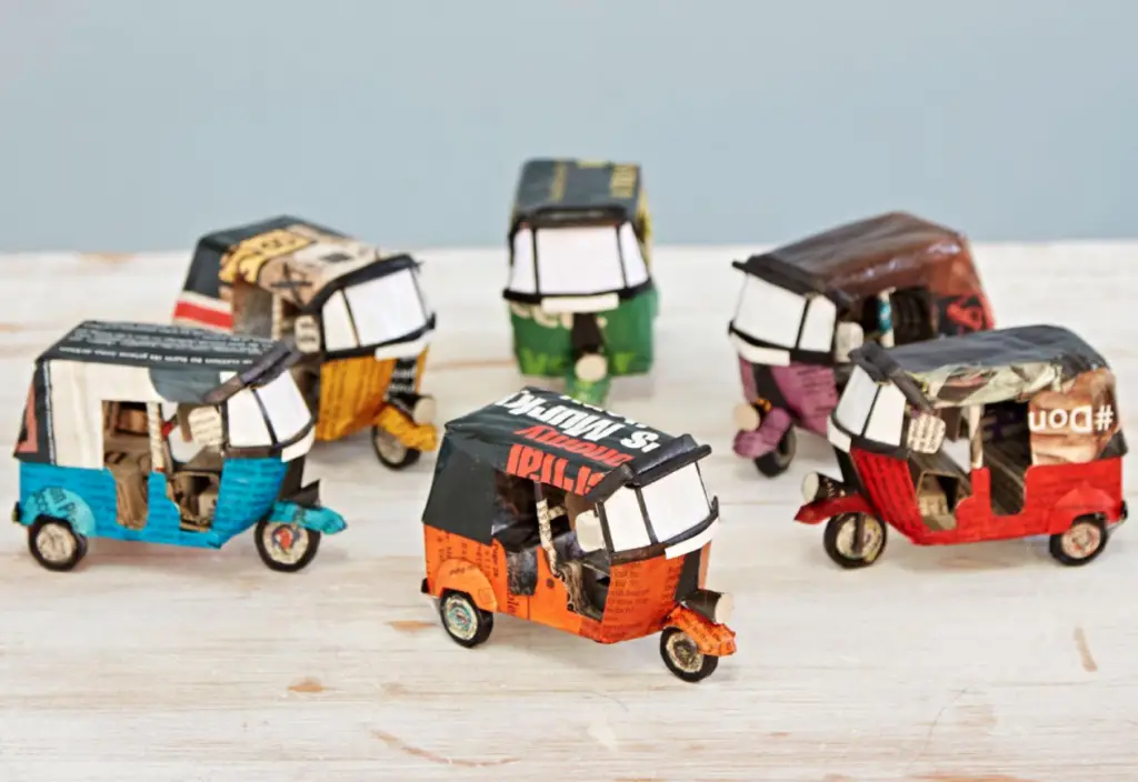 Recycled newspaper tuk-tuk, By Amber And Rose, Etsy
