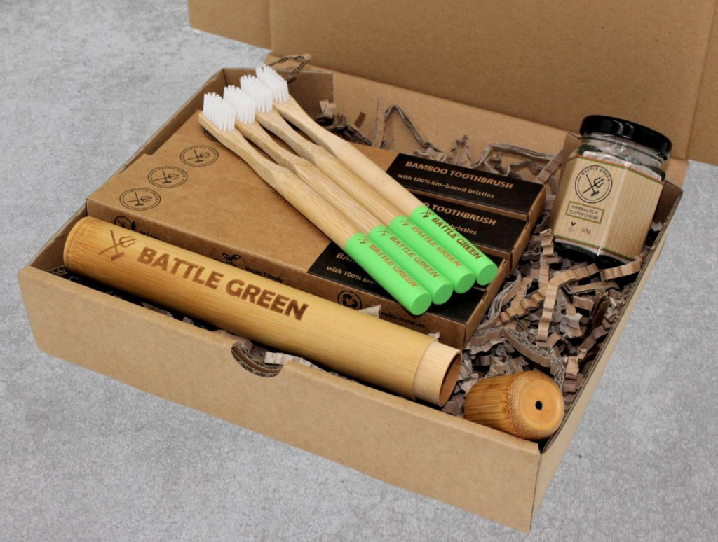 Bamboo toothbrushes, Battle Green Box, Etsy