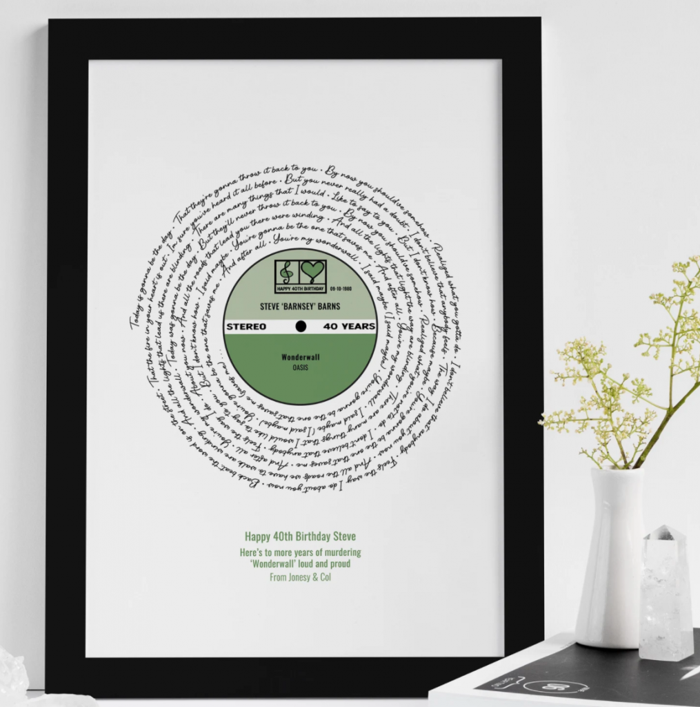 Song lyric record print, Harley Dog Designs, Etsy