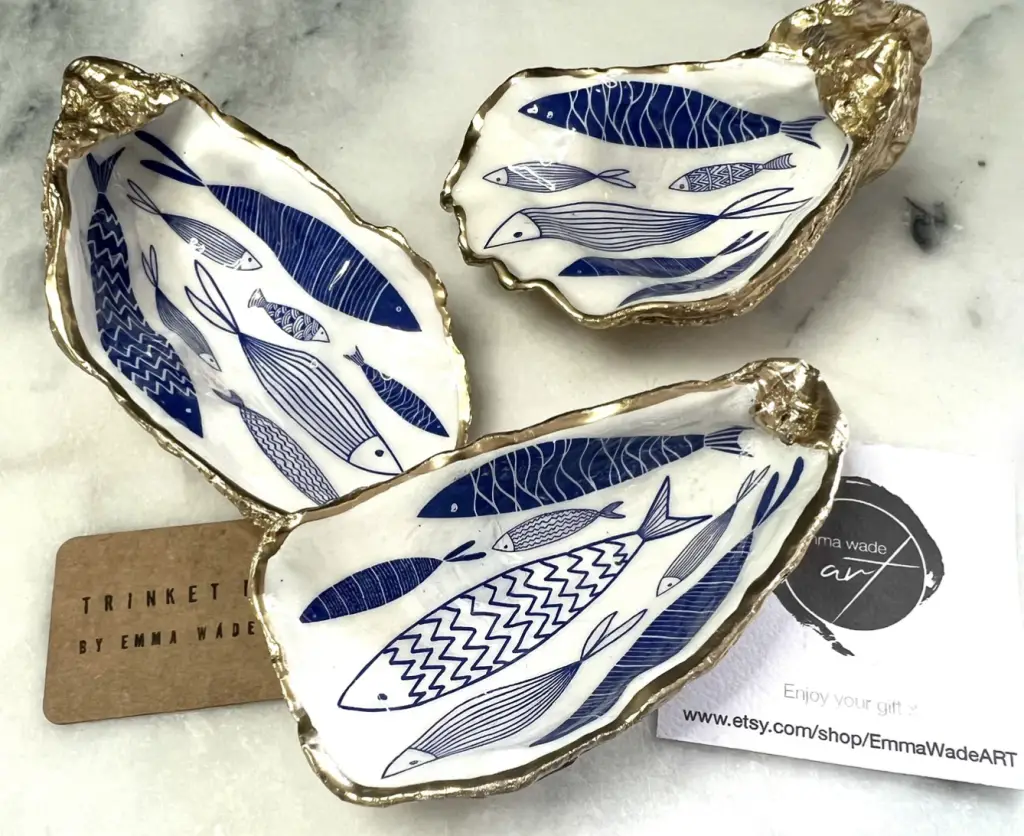 Blue Fish Dorset Oyster Trinket Jewellery Shell Dish, EmmaWadeART, Etsy