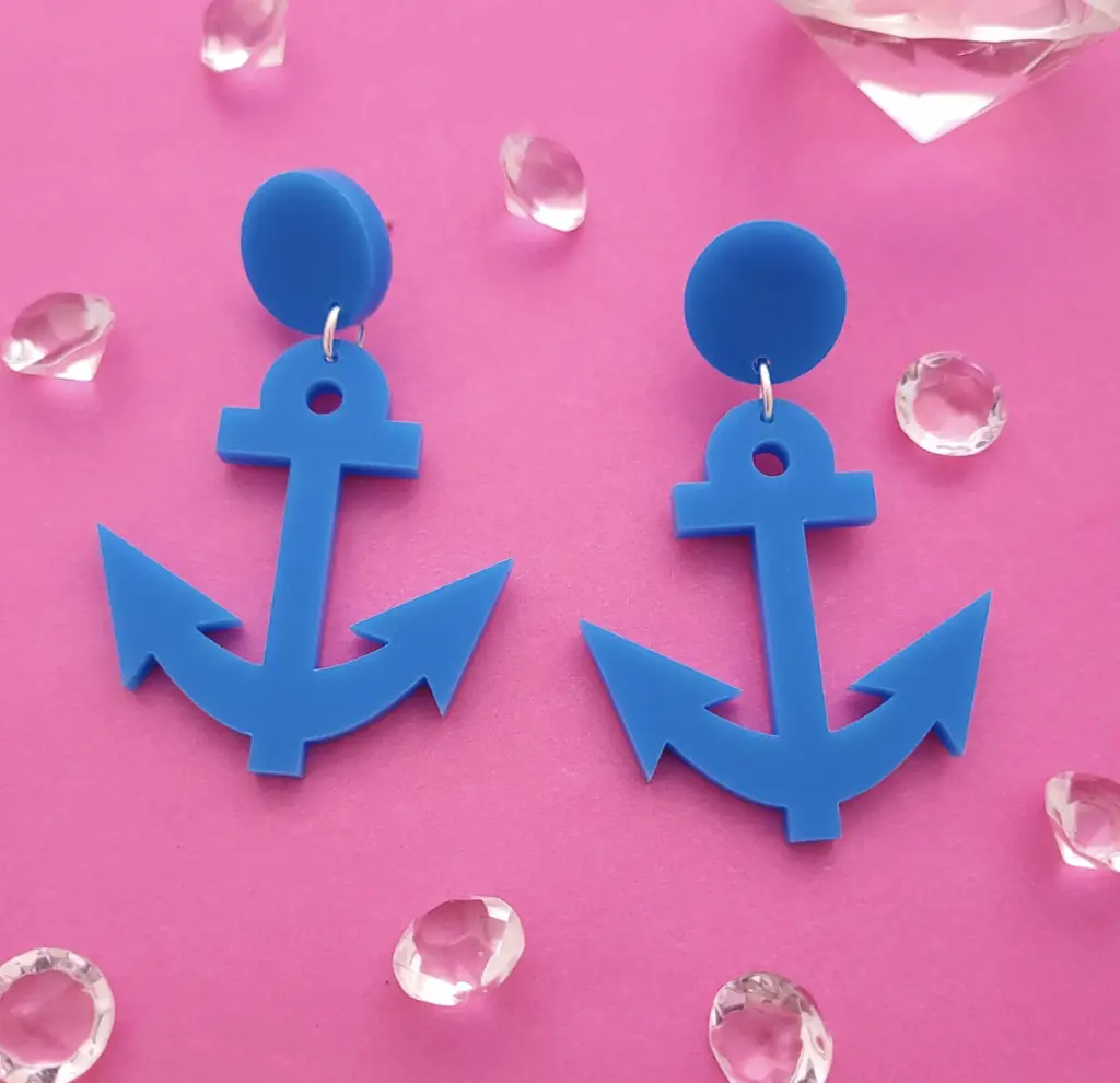 Blue Anchor earrings, sugarandvicedesigns, Etsy