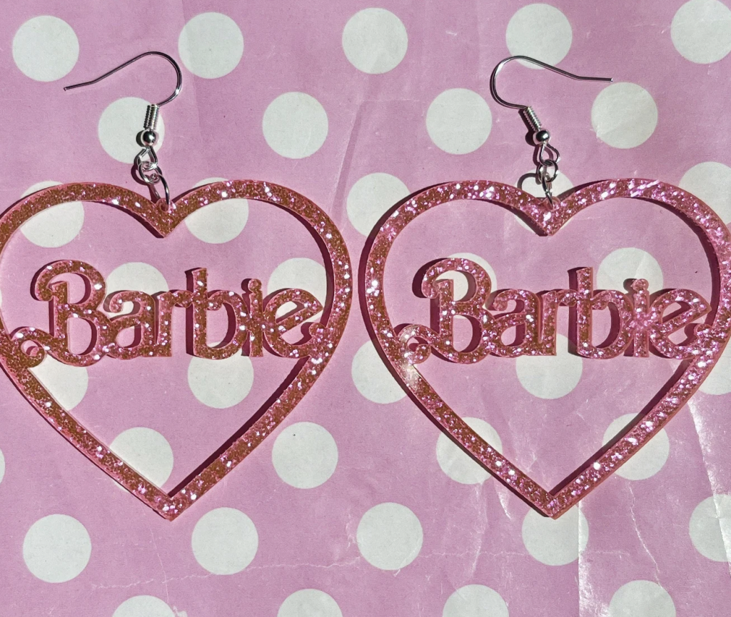 Glittery Doll large pink heart earrings, KawaiiKave, Etsy